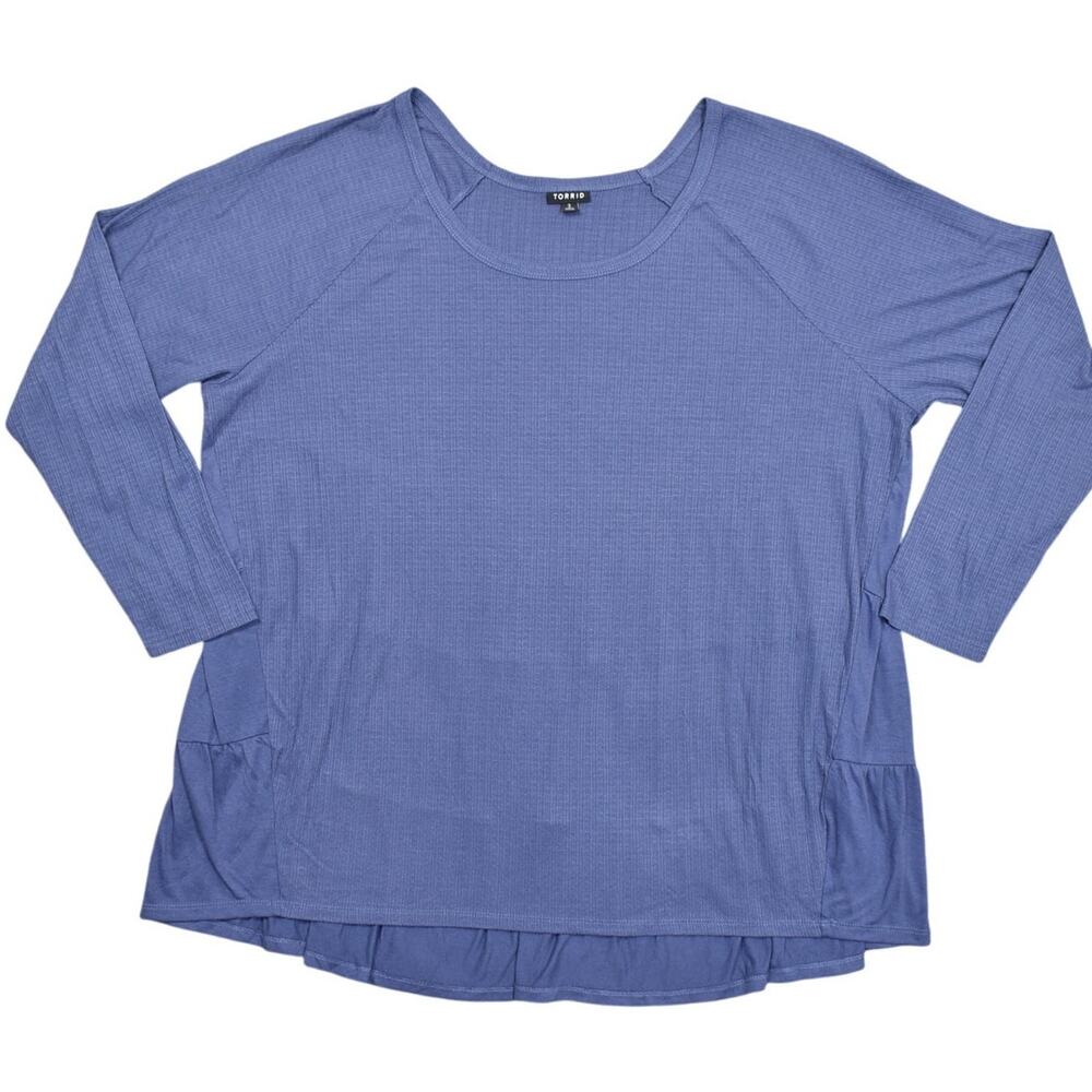Torrid Blue Plus Size 3 Polyester Blouse - Preowned Flared Long Sleeve Stretch